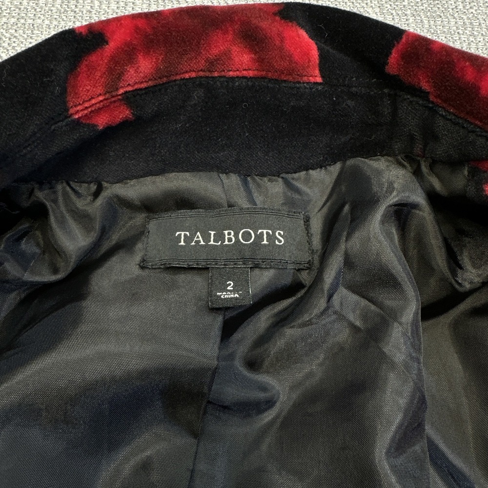 Talbots‎ Velvet Rose Print Blazer Jacket Black Red Floral Size 2 Holiday Chic - Picture 2 of 9